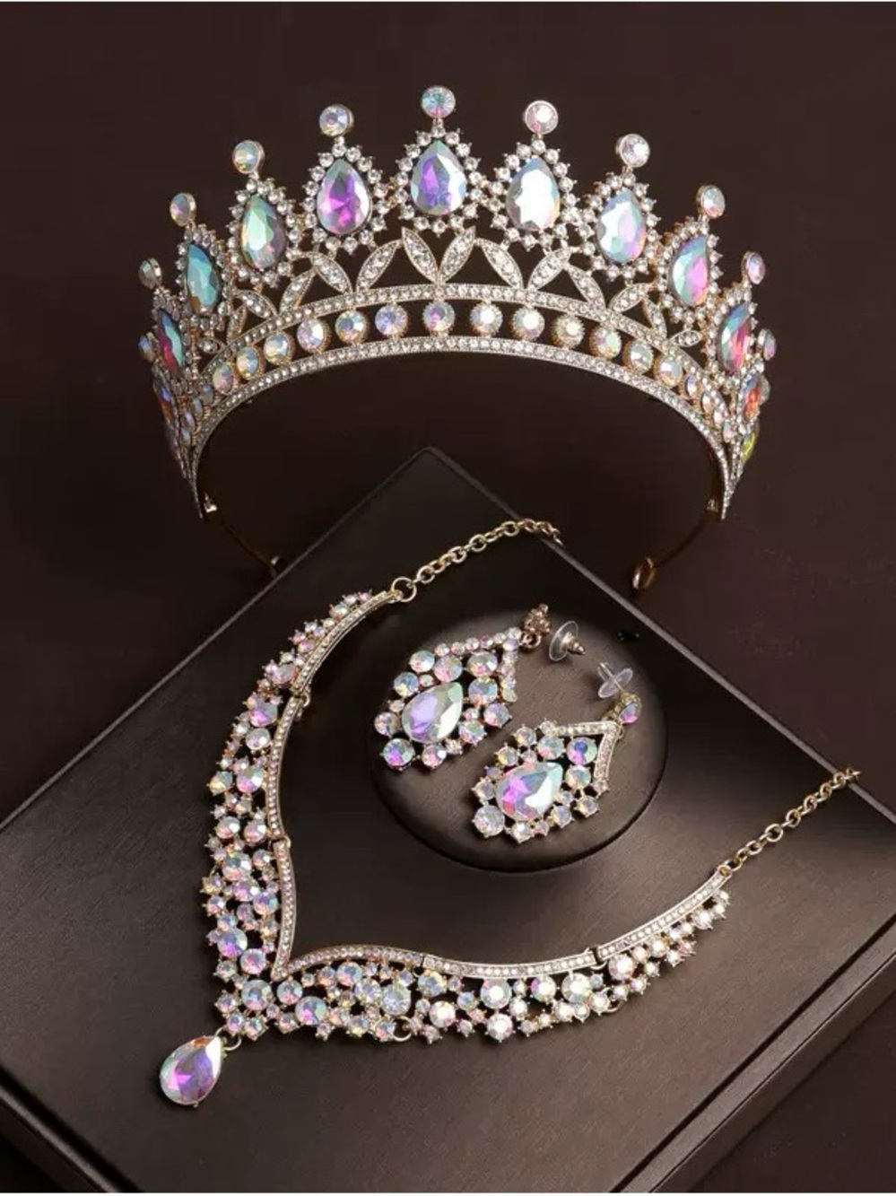 Iridescent Crystal Tiara Necklace & Earring Set